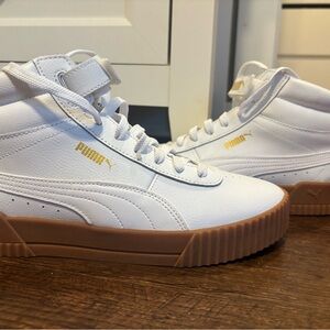 Puma White and Brown High-Top Sneakers